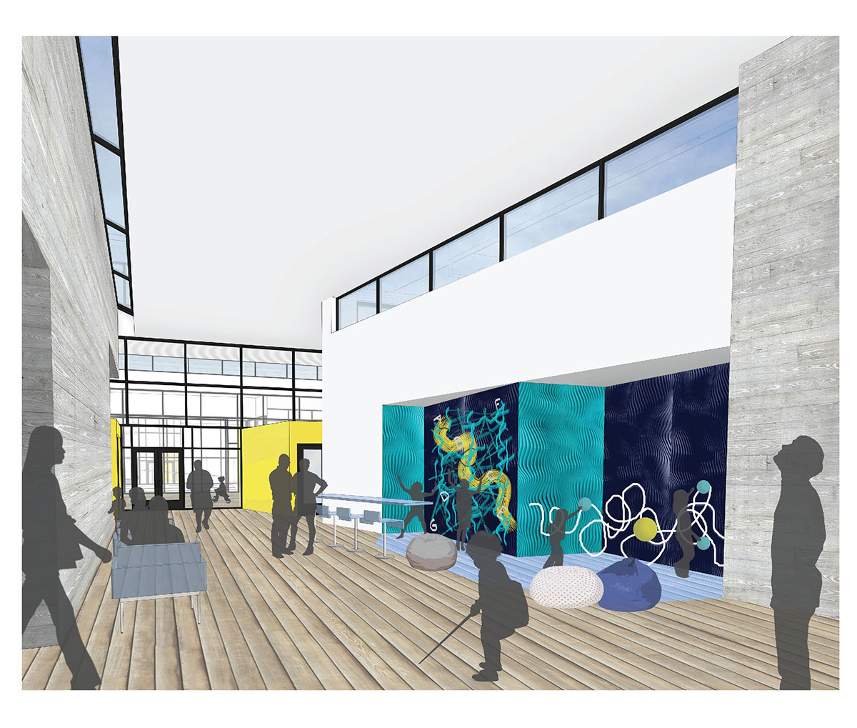 Interior rendering for deaf and blind education school.